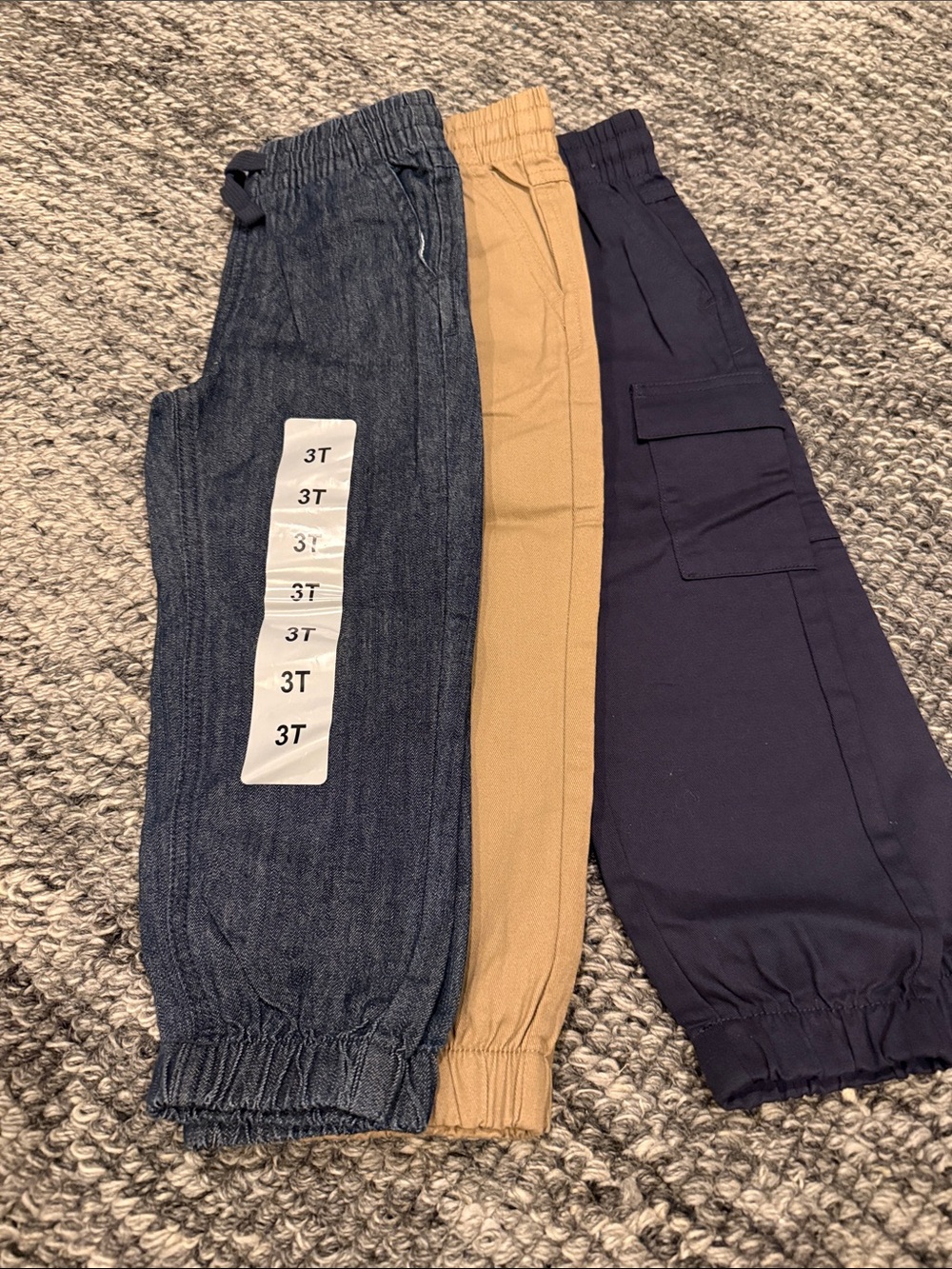 Toddler Elastic-Waist Jogger Pants - Navy, Tan, Denim-Blue - 3T